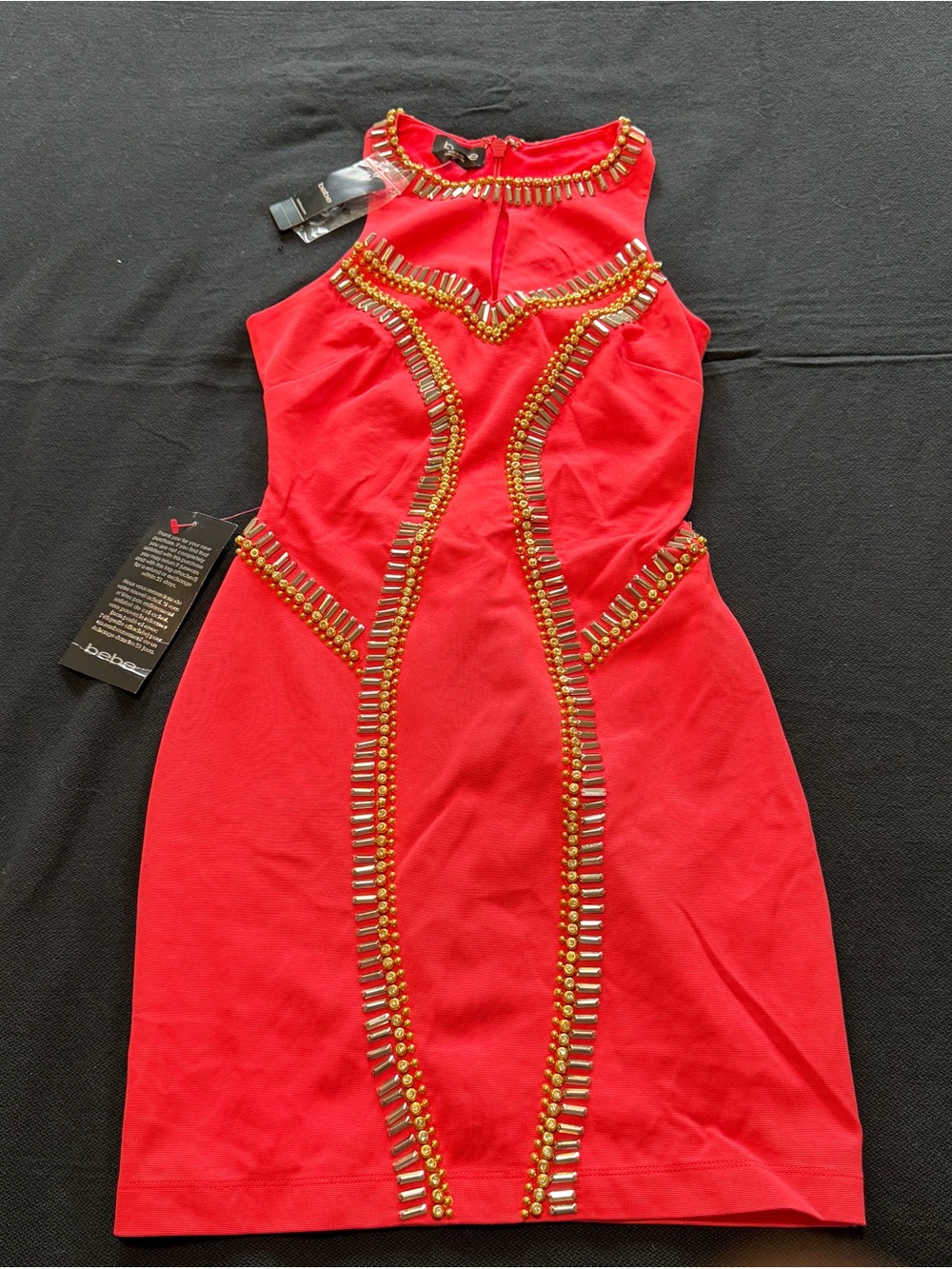 Bebe Orange Embellished Bodycon Dress